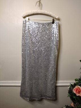 Gilli Sparkly Silver Sequined Maxi Skirt